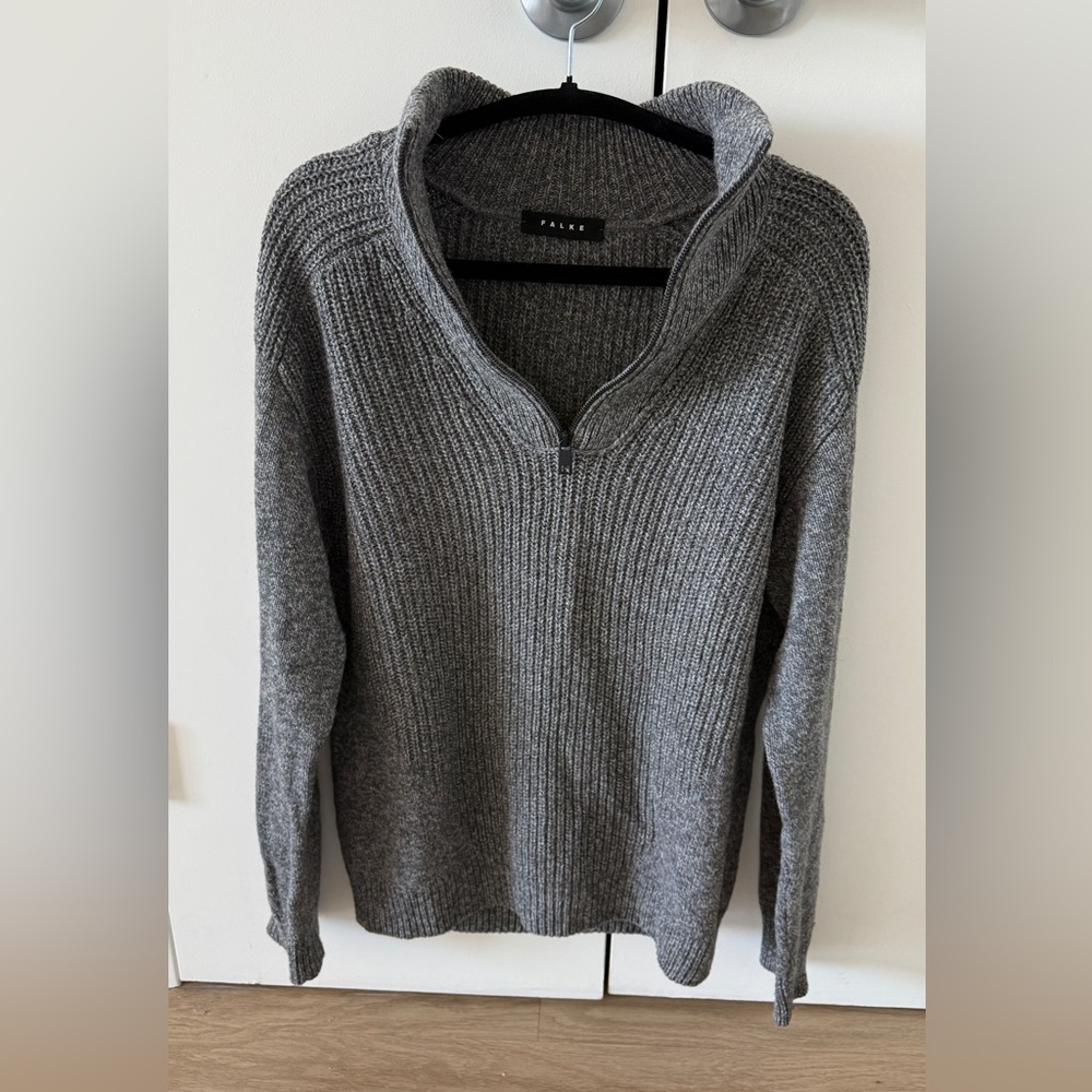 FALKE Germany Men half zip pullover / Cowl Neck Sweater - size M | Virgin Wool